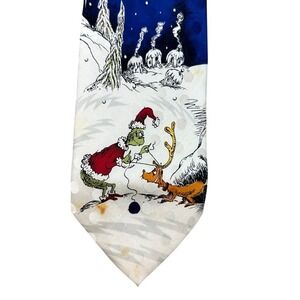 Vintage 1995 Dr Seuss The Grinch Silk Christmas Tie Esprit de Corp Blue White